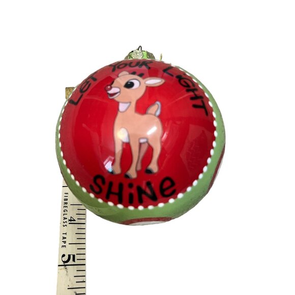 CHRISTMAS Ball Ceramic 4" 'Let Your Light Shine' Rudolph the Red Nosed Reindeer - Picture 7 of 8